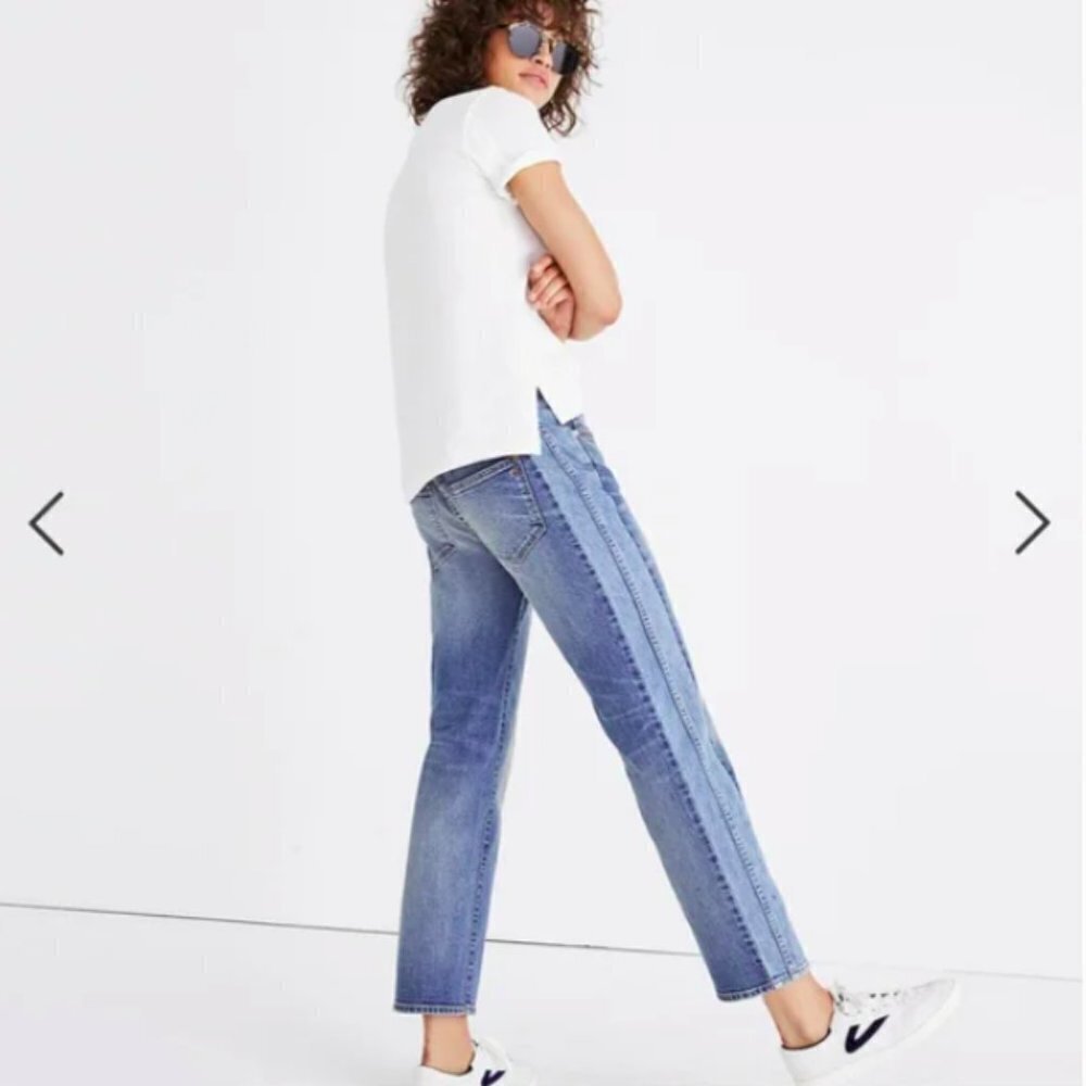 Madewell Women Blue Cruiser Straight High Rise Pieced Crop Ankle Jeans Size 24